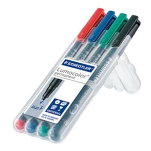 Staedtler Lumocolor 318 WP4 Permanent Marker, Fine Tip, Black, Blue, Green, Red, 4-pack