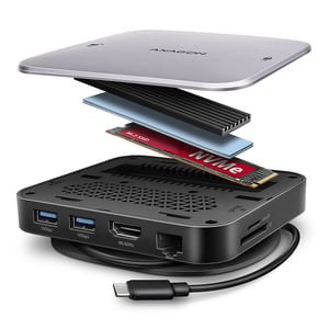 Axagon HMC-UFO USB-C Hub M.2 SATA/NVMe 1 Gbit/s Ethernet 384 kHz Audio Przewodowa USB 3.2 Gen 2 (3.1 Gen 2) Type-C Czarny