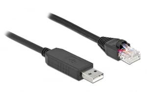DeLOCK Szeregowy kabel połączeniowy z czipsetem FTDI, USB 2.0 Typu-A męski na RS-232 RJ45 męski, 1 m, czarny