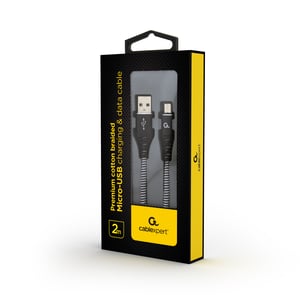 Cablexpert CC-USB2B-AMMBM-2M-BW USB Cable, USB 2.0, USB A to Micro-USB B, 0.48 Gbit/s, Black