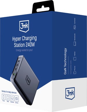3MK Hyper Charging Station 240W Aparat cyfrowy, Słuchawki, Telefon komórkowy, Laptop, Smartfon, Smartwatch, Tablet, Uniwersalne Czarny Prąd przemienny Szybkie ładowanie Wewnętrzna