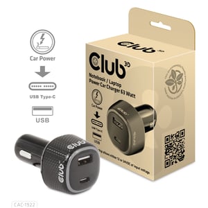 CLUB3D CAC-1922 Ladegerät für mobile Geräte, Laptop, schwarz, Zigarettenanzünder, automatisch