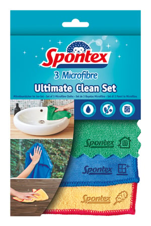 Spontex 3384120015142 ściereczka czyszcząca Mikrofibra Niebieski, Zielony, Żółty 3 szt.