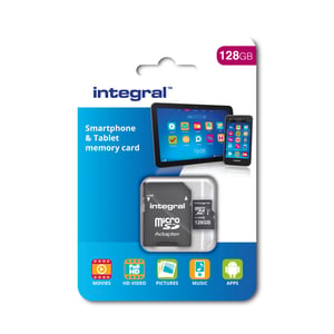 Integral INMSDX128G10-80SPTAB 128-GB-MicroSD-Flash-Speicherkarte, UHS-I, Klasse 10