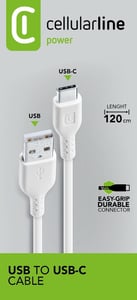 Cellularline 8018080270413 USB 2.0 Cable, 1.2 m, USB-A to USB-C, White