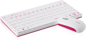 Rapoo 8000 tangentbord med medföljande RF-trådlös mus, QWERTY, portugisiska, rosa, vit