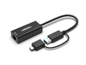 Origin Storage OS-HUB-USB3/C-RJ45 adapter för USB3.0/USB-C-kablar, svart