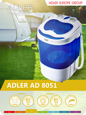 Adler AD 8051 pralka Od góry 3 kg Niebieski, Biały