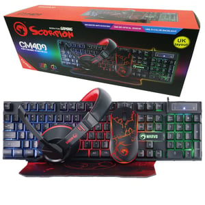 Marvo CM409-UK Tastatur mit integrierter USB-Gaming-Maus, QWERTY-Layout, britisches Englisch, schwarz