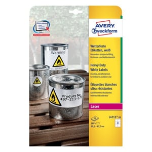 Avery L4715-20 selbstklebende Etiketten, abgerundetes Rechteck, dauerhaft, weiß, 160 Stück.