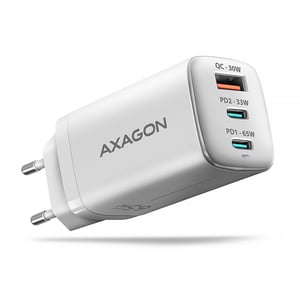 Axagon ACU-DPQ65W laddare för bärbara enheter Mobiltelefon, netbook, bärbar dator, smartphone, smartwatch, surfplatta, universell Vit Växelström Snabbladdning Inbyggd