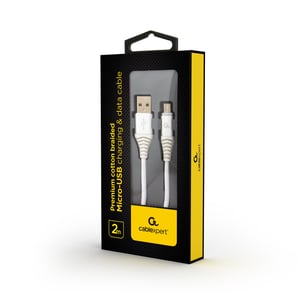 Cablexpert CC-USB2B-AMMBM-2M-BW2 USB Cable, USB 2.0, USB A to Micro-USB B, White