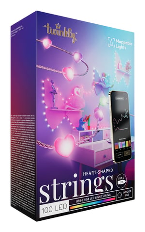 Twinkly Strings USB-C Hearts – smart belysningsslinga med Wi-Fi/Bluetooth