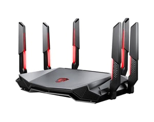 MSI RADIX AXE6600 WIFI 6E TRI-BAND WLAN-Router mit Gigabit-Ethernet, Dual-Band (2,4 GHz/5 GHz), Schwarz, Rot