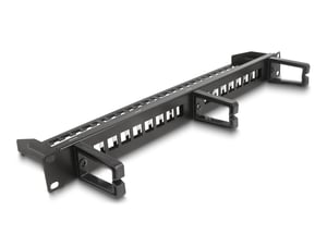 DeLOCK 19″ Keystone Patch Panel, 16-port, with 3 hooks and strain relief, 1U, black
