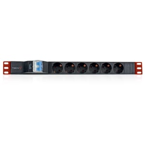 Techly I-CASE STRIP-61UD PDU-Stromverteiler mit 6 Netzanschlüssen, 1U, schwarz, rot