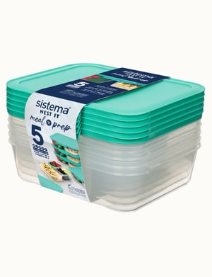 Sistema 59175 matförvaringsbehållare, rektangulär, 1,9 l, marinblå, genomskinlig, 5 st.