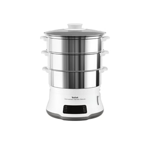 Tefal Convenient Series Deluxe VC502D 3-basket steam pressure cooker. 900 W countertop model, stainless steel, white