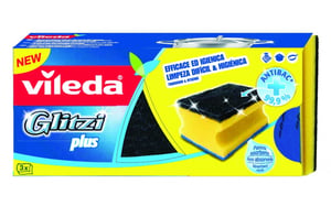 Vileda 139787 Schwamm, rechteckig, aus Fasern, schwarz, blau, gelb, 3 Stück.
