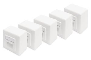 Digitus Unterputz-/Aufputz-Anschlussdose 2x RJ45, geschirmt, LSA, Kat. 6, Beschriftungsfeld, staubgeschützt, weiß, Packung mit 5 Stück