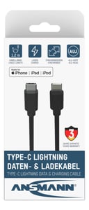 Ansmann 1700-0106 Phone Cable, Black, 0.12 m, USB-C to Lightning