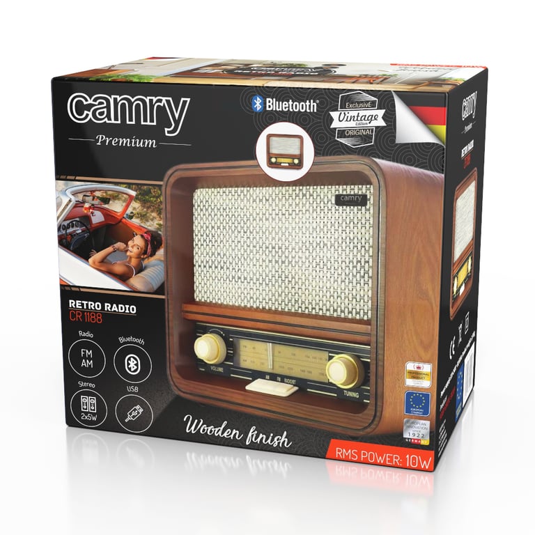 Camry Premium CR 1188 radio Osobisty Analogowy Czarny, Biały, Drewno