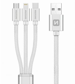 Swissten Textile 3-in-1 Cable 1.2m kabel USB 1,2 m USB A USB C/micro-USB B/Lightning Srebrny