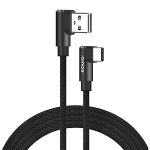 Savio CL-164, beidseitig – USB Typ C, 2 m, geflochtenes USB-Kabel, USB 2.0, USB C, USB A, schwarz