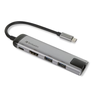 Verbatim 49141 USB 3.2 Gen 1 (3.1 Gen 1) Type-C-Dockingstation, Schwarz, Silber