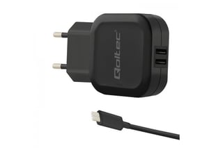 Qoltec 50188 laddare för bärbara enheter: bärbar dator, smartphone, smartklocka, surfplatta, telefon, universell, svart, växelström, likström, intern