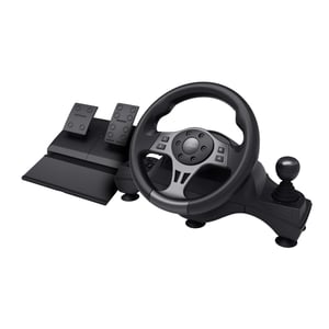 Trust GXT 289 Movi Black USB Steering Wheel + Pedals for Nintendo Switch, PlayStation 4, Xbox One S, Xbox One X, Xbox Series S, and Xbox Series X