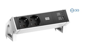Bachmann Desk 2-fach-Verteiler mit 2 x Netzsteckdose, für den Innenbereich, Schwarz, Weiß