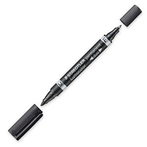 Staedtler Lumocolor Duo Permanent Marker, Fine/Ball Tip, Black, 1 pc.