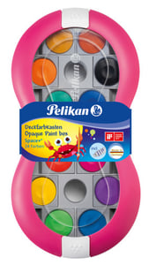 Pelikan Deckfarbkasten Space+ 24 Watercolor Set: Black, Blue, Brown, Green, Magenta, Orange, Pink, Red, Violet, Yellow. 24-piece set.