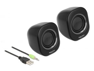 DeLOCK Mini-USB-Stereolautsprecher mit 3,5-mm-Stereo-Klinkenstecker (Stecker) und USB-Stromversorgung