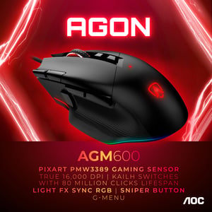 AOC AGON AGM600 myszka Gaming Po prawej stronie USB Typu-A Optyczny 16000 DPI