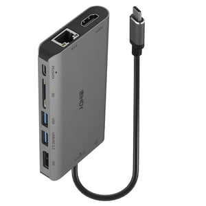 Lindy 43323 Dockingstation, kabelgebunden, USB 3.2 Gen 1 (3.1 Gen 1), Typ C, Schwarz, Grau