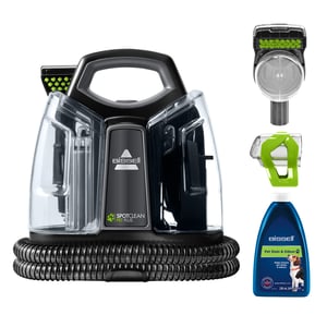 Bissell SpotClean Pet Plus mattvättmaskin för torr- och våtrengöring, svart, transparent