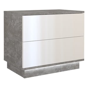 Topeshop S2 BETON BIEL POŁYSK stół/ stolik nocny 2 szuf. Szarobrązowy, Biały
