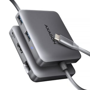 Axagon N HMC-5HL USB 5Gbps hub with 2x USB-A, HDMI 4K/60Hz, RJ-45 GLAN, PD 100W, USB-C cable, Wired USB 3.2 Gen 1 (3.1 Gen 1) Type-C, Silver