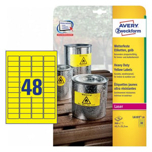 Avery L6103-20 selbstklebende Etiketten, rechteckig, dauerhaft, gelb, 960 Stück.