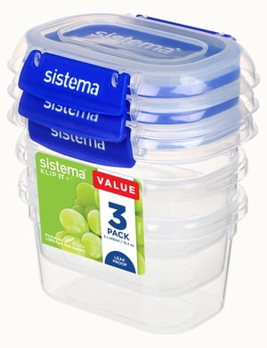 Sistema 881543 matförvaringsbehållare, oval, 0,4 l, blå, genomskinlig, 3 st.