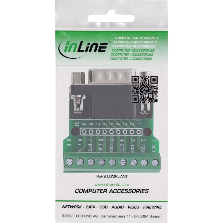 InLine 92501D wtyczka Terminal block / D-Sub 9 Czarny, Zielony