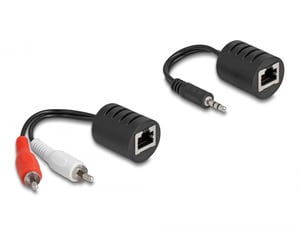 DeLOCK Przedłużacz stereo audio, żeński RJ45 na męski stereo jack 3,5 mm oraz żeński RJ45 na męski 2 x RCA Cat.5, do 50 m, zestaw 2 sztuk