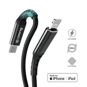 Crong CRG-AL15USCL-BLK kabel Lightning 1,5 m Aluminium, Czarny