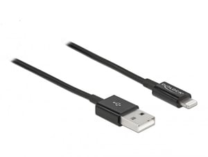 DeLOCK USB Data and Power Cable for iPhone, iPad, and iPod, Black, 1 m