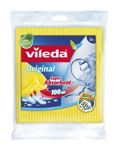 Vileda 142289 Schwamm, rechteckig, Zellulose, Baumwolle, Fasern, Blau, Rosa, Gelb, 3 Stück.