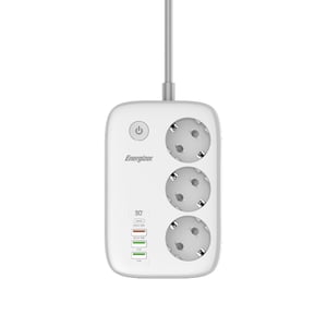 Energizer EPB2500W02EU 2 m Power Strip, 3 Outlets, Indoor Use, White