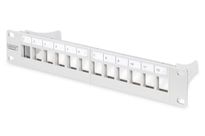 Digitus Modulares Patchpanel 10" 12x Keystone, abgeschirmt, 1U, grau, Kabelführung, Beschriftungsfelder