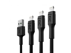 Green Cell Zestaw 3x Kabel Ray USB - Lightning 30cm, 120cm, 200cm do iPhone, iPad, iPod, biały LED, szybkie ładowanie